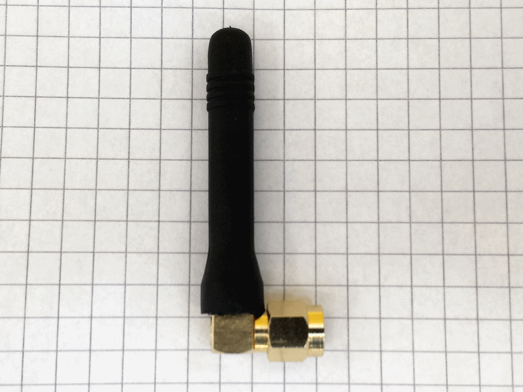 Stubby cellular antenna with right angle SMA