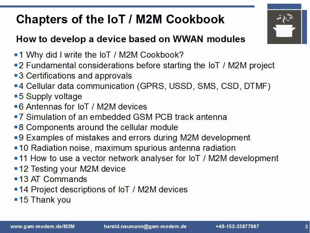 Table of content IoT / M2M Cookbook