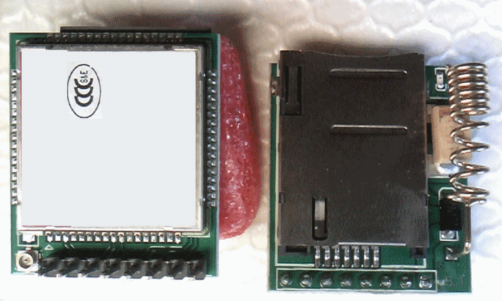 GSM module with helical GSM antenna on PCB