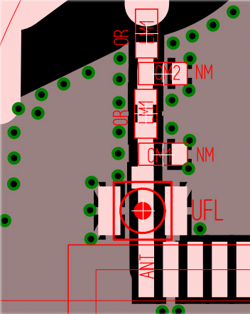 U.FL connector in row to 50 Ohm micro-stip line