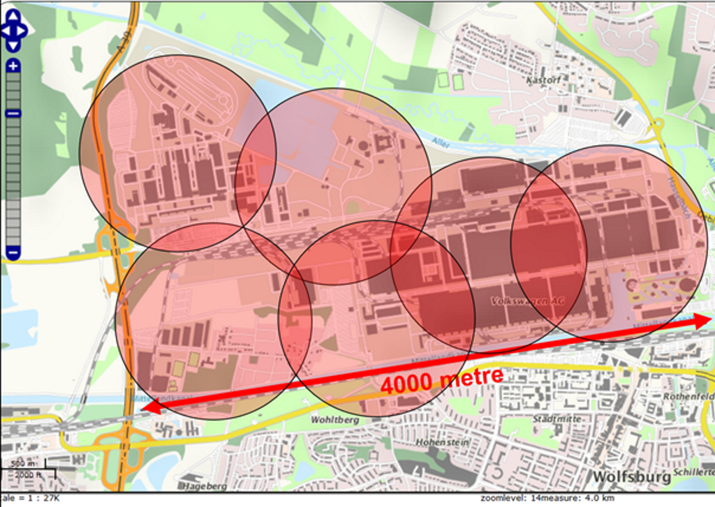 Example on Volkswagen AG in Wolfsburg with six Weightless BTS – Map