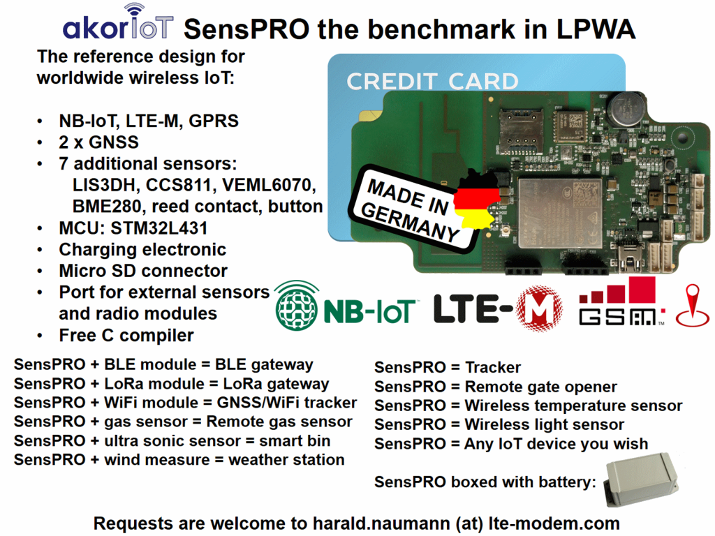 akorIoT SensPRO - NB-IoT , LTE-M, GPRS reference design